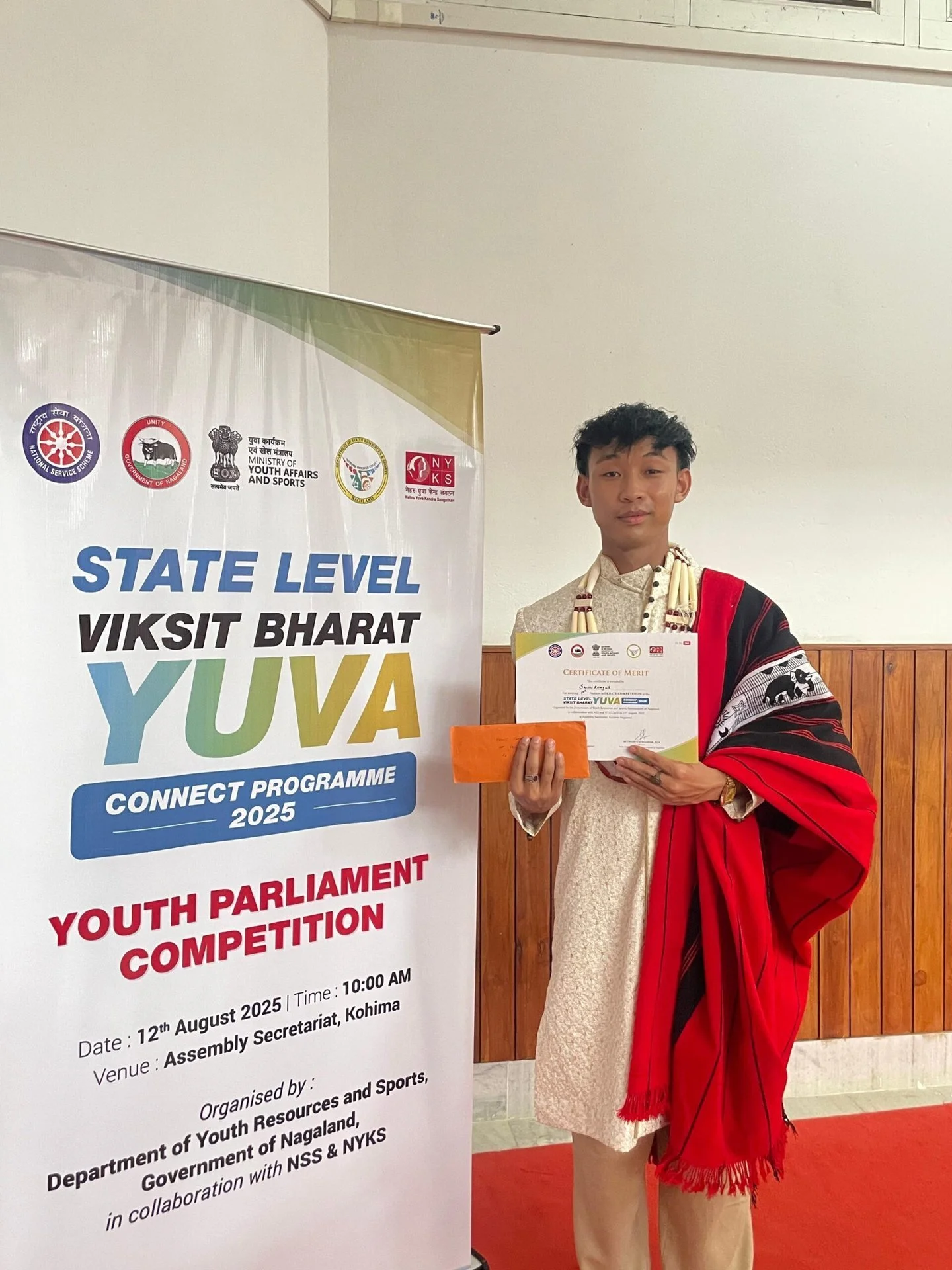 Sashikumzuk Longkumer, BA 3rd Semester, secures 1st position in the State Level Viksit Bharat Yuva Connect Programme 2025 Debate Competition held in Kohima